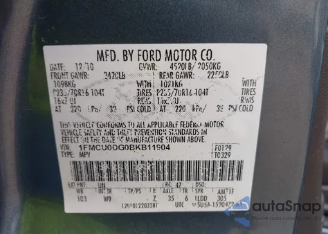 2011 Ford Escape Xlt z USA, uszkodzony, nr VIN 1FMCU0DG0BKB11904